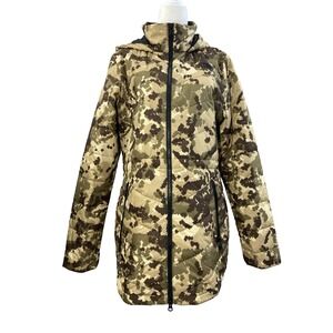 The North Face Jacket Womens  Medium Brown Camo Print Hooded Quilted Insulated‎